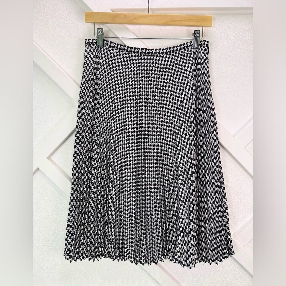 NWT Lauren Ralph Lauren Houndstooth Pleated Skirt Black White Preppy Classic 2